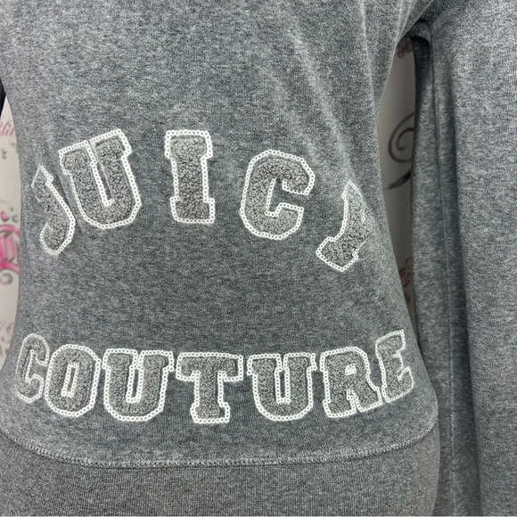 Juicy couture grey zip up sweater fuzzy print logo on back with white sequins - Picture 3 of 9